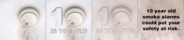 Image showing the smoke detector aging and that they need to be replaced at ten years.