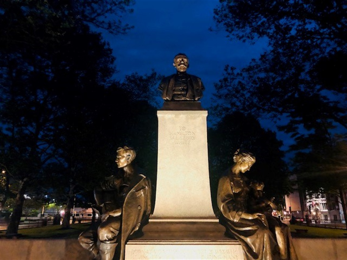 Firefighters Monument at night