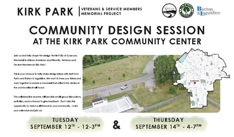Kirk Memorial Community Design Session Flyer